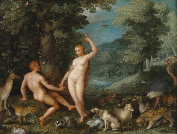 Paradieslandschaft mit der Verführung Adams durch Eva von Jan Brueghel d. J.