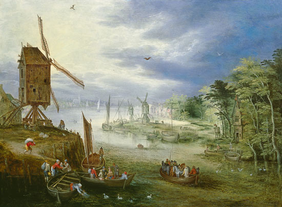 River Landscape with Windmills von Jan Brueghel d. J.