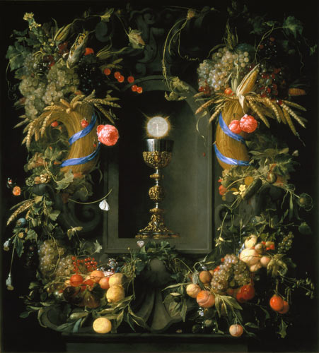 Kelch und Hostie, umgeben von Fruchtgirlanden von Jan Davidsz de Heem