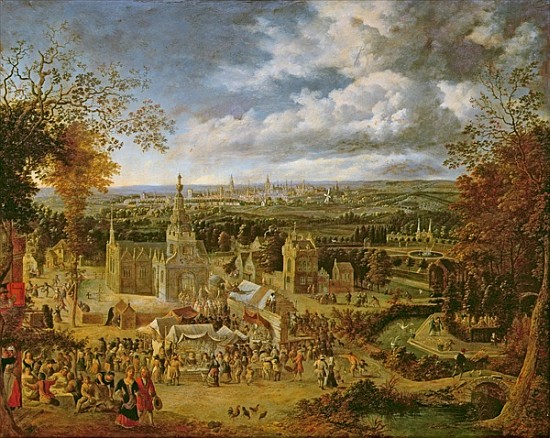 A Fete and View of a City (oil on copper) von Jan Griffier