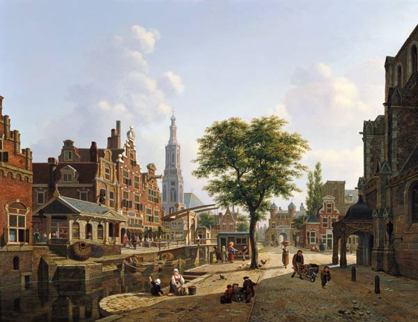 Dutch town scene with canal von Jan Hendrik Verheyen