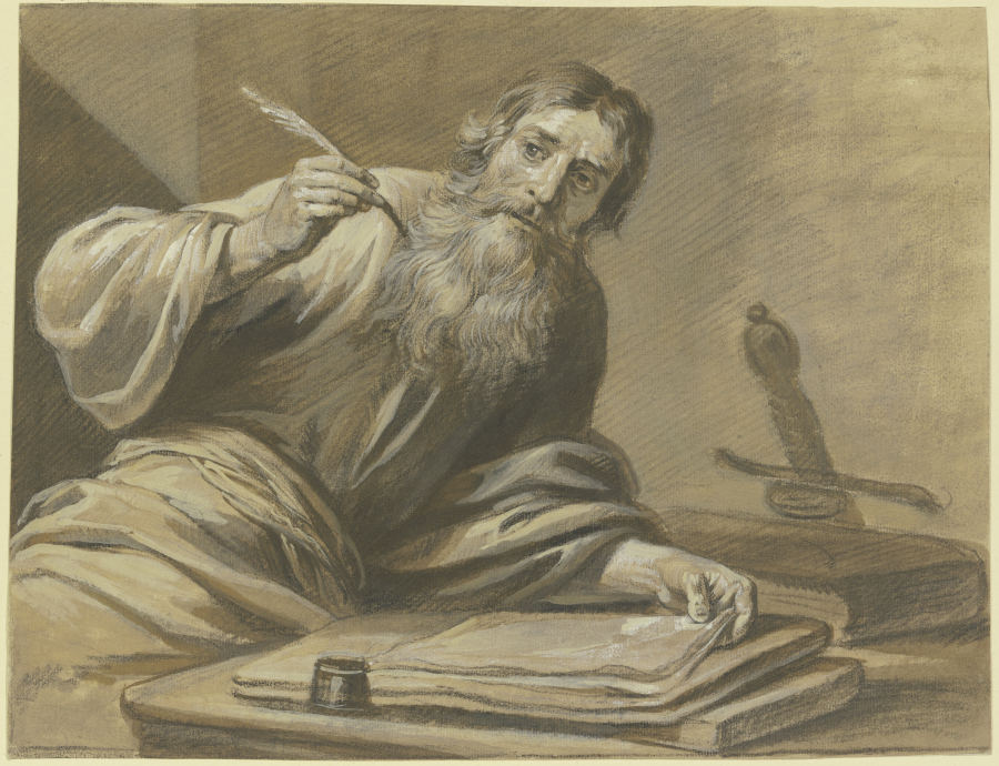 Der Apostel Paulus schreibend, halbe Figur von Jan Luyken