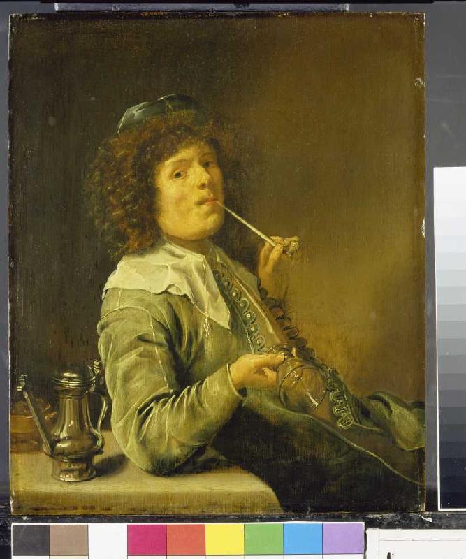 Rauchender Mann mit leerem Weinglas. von Jan Miense Molenaer