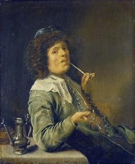 Rauchender Mann mit leerem Weinglas