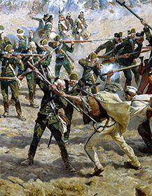 Die Schlacht von Raclawice 1794 zwischen Polen unter T. Kosciuszko und Russland Kampf zwischen Bauer