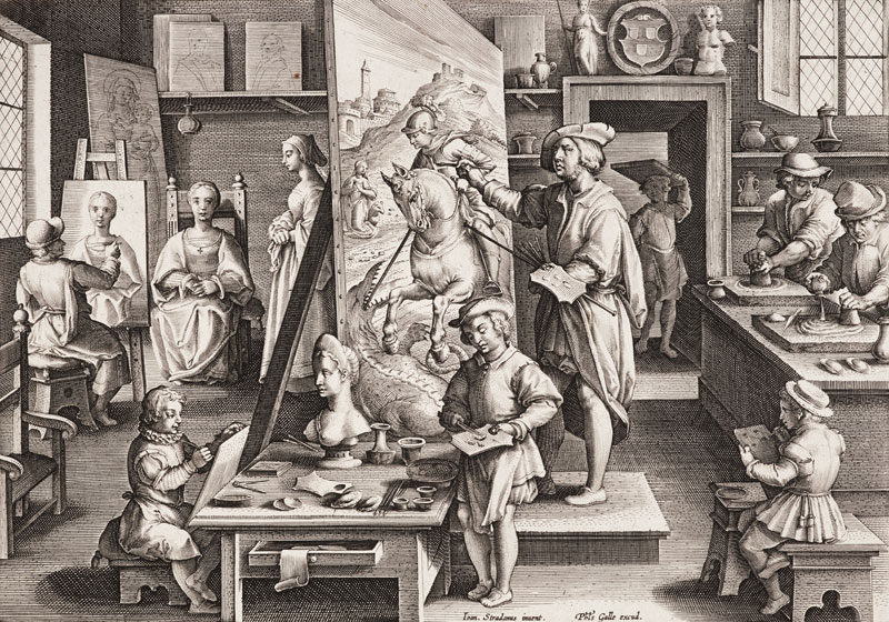  The Invention of Oil Paint, plate 15 from 'Nova Reperta' (New Discoveries) von Jan van der Straet