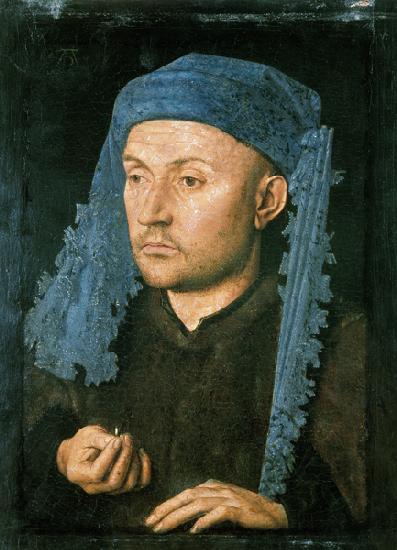 Bildnis eines Mannes mit blauer Kopfbedeckung um 1430