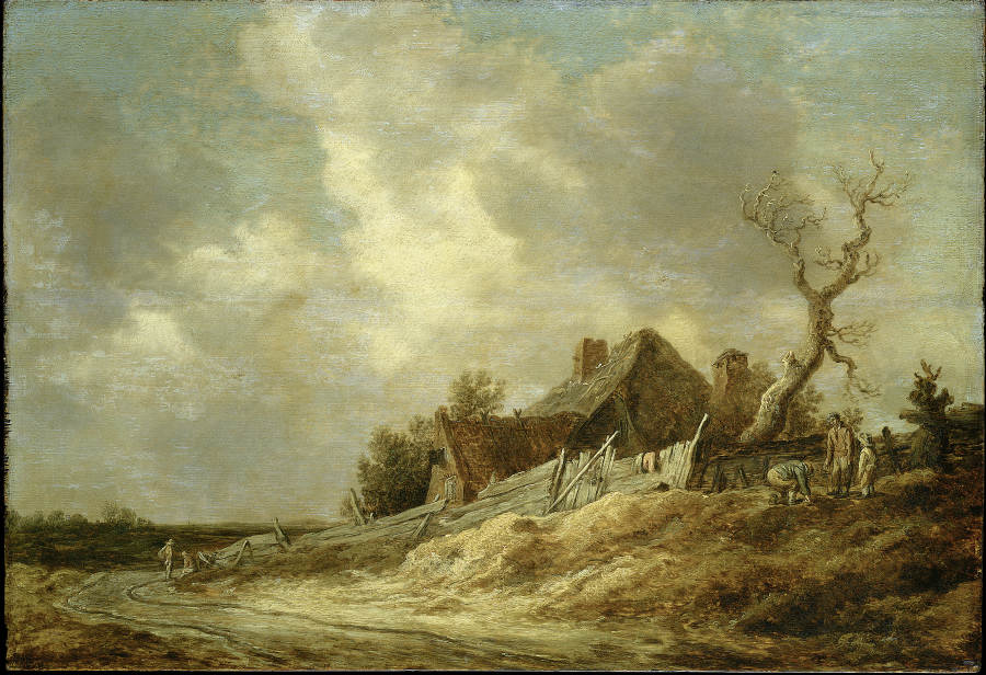 Feldweg mit Bauernhaus und Plankenzaun von Jan van Goyen