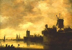 Flusslandschaft mit Windmühlen 1648