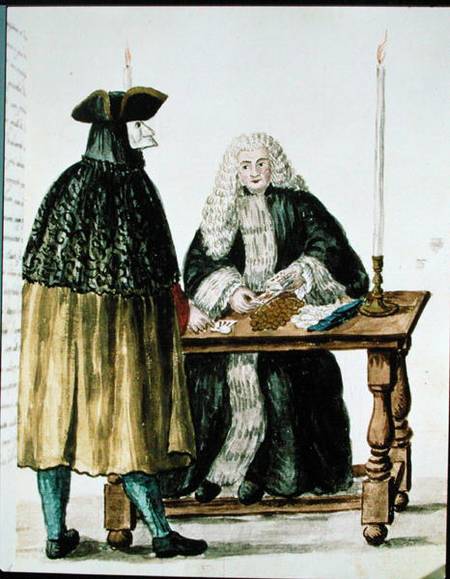A Magistrate Playing Cards with a Masked Man von Jan van Grevenbroeck