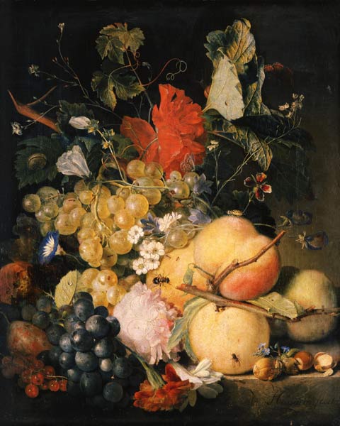 Früchte, Blumen und Insekten von Jan van Huysum