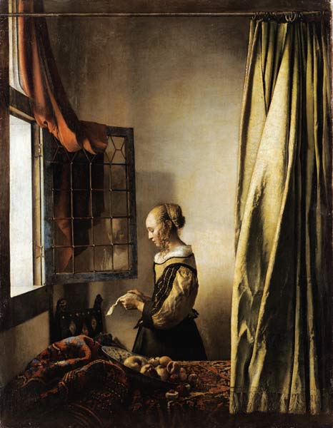 Brieflesendes Mädchen am offenen Fenster von Johannes Vermeer