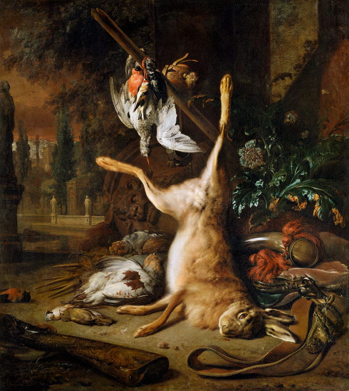 Stillleben mit totem Hasen und Vögeln von Jan Weenix