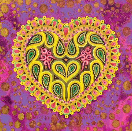 Valentines folk heart on pink 2016