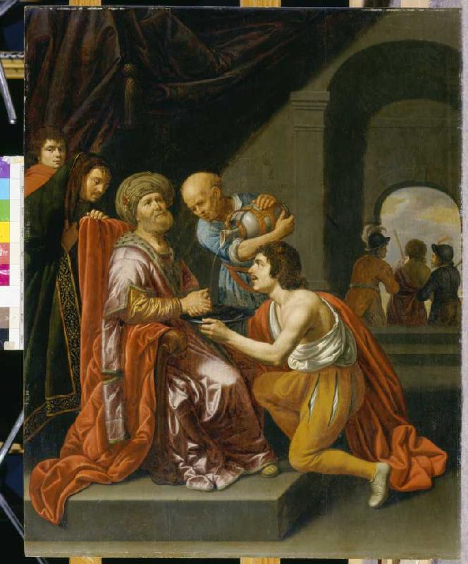 Pilatus wäscht seine Hände in Unschuld.Nach 1640. von Jan van Bijlert