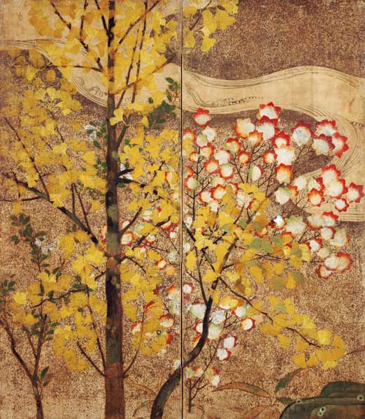 Autumn Tree (painted silk) von Japanese School