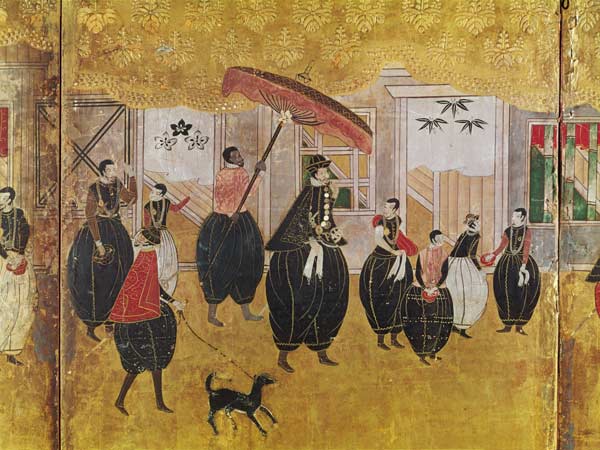 St. Francis Xavier (1506-51) and his entourage, detail of the right-hand section of a folding screen von Japanese School