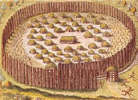 Fortified Indian Village, from ''Brevis Narratio...'', published by Theodore de Bry, 1591(detail of 
