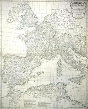 Map of the western part of the Roman Empire, 1763 (coloured engraving) 15th