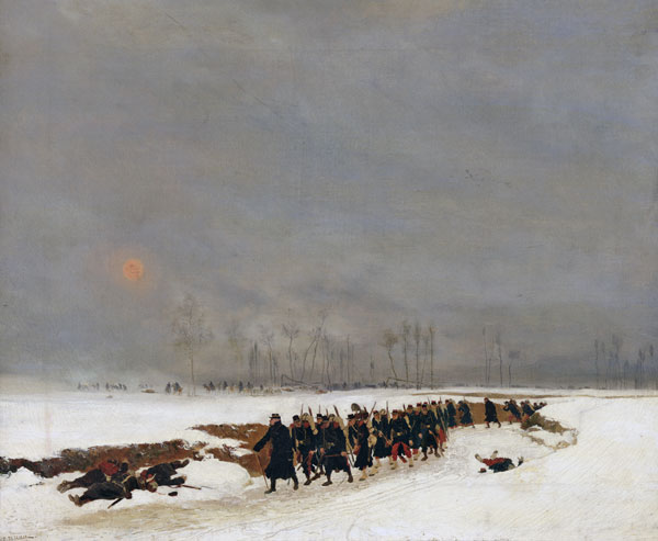 The War of 1870-71: An Infantry Column on their Way to a Raid, 1872 (oil on canvas) von Jean-Baptiste Edouard Detaille