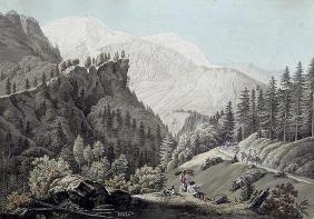 View of the Chamonix Valley, 1789 (coloured engraving) 1867