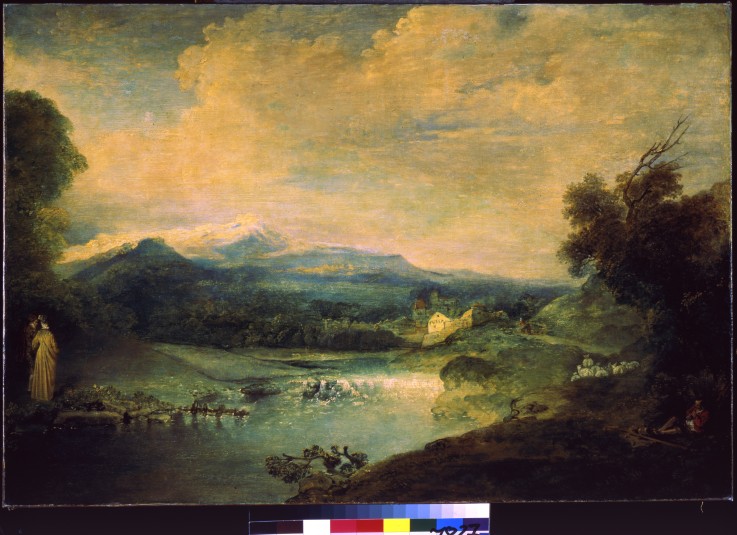 Landschaft mit Wasserfall von Jean Antoine Watteau