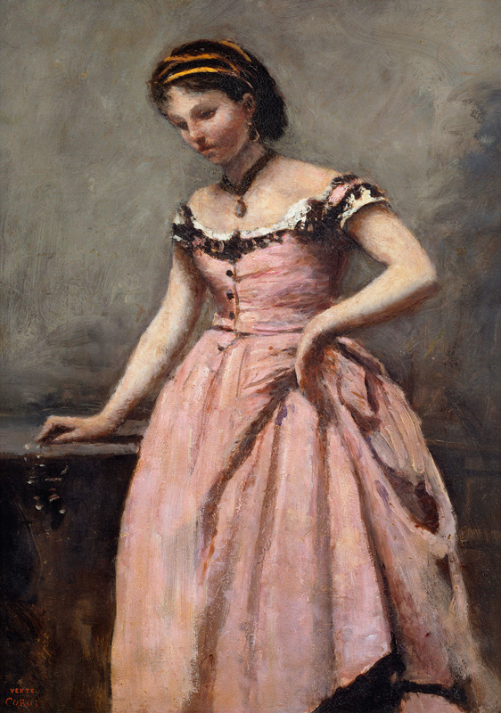 Young woman in pink dress von Jean-Baptiste Camille Corot