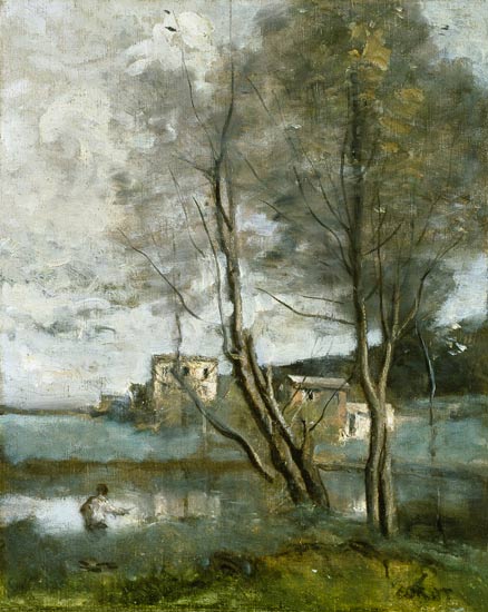 Angler und Häuser von Jean-Baptiste Camille Corot