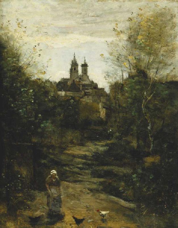 Der Weg zur Kirche in Semur von Jean-Baptiste Camille Corot