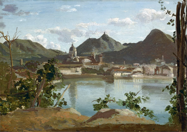 The Town and Lake Como von Jean-Baptiste Camille Corot