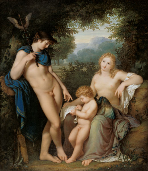Der Unterricht Amors durch Venus und Merkur von Jean-Baptist-Claude Gagneraux