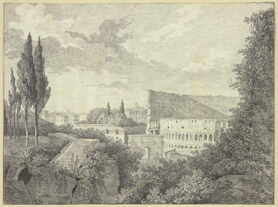 Das Kolosseum und der Konstantinsbogen vom Palatin aus gesehen von Jean Baptiste Coste