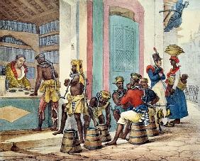 Manacled slaves buying tobacco from a Tobacco shop in Rio de Janeiro