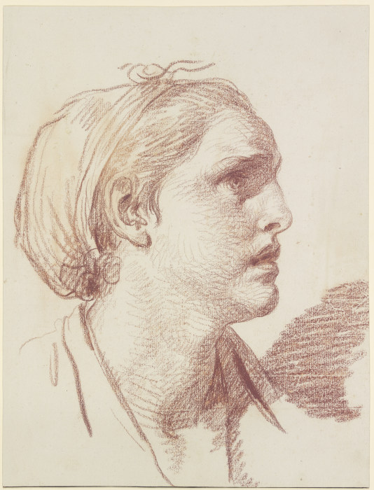 Frauenkopf mit eingebundenen Haaren im Profil nach rechts von Jean Baptiste Greuze