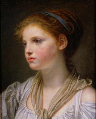 Girl with a Blue Ribbon (oil on canvas) von Jean Baptiste Greuze