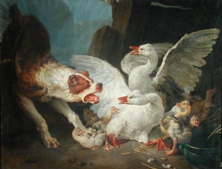 A Dog Attacking Geese von Jean-Baptiste Huet