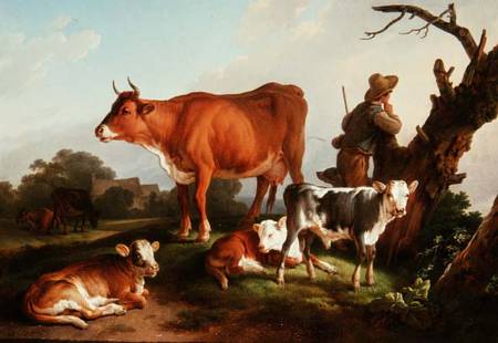 Pastoral scene with a cowherd von Jean-Baptiste Huet