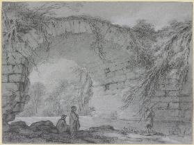 Unter dem Bogen einer antiken Steinbrücke bei Tusculum