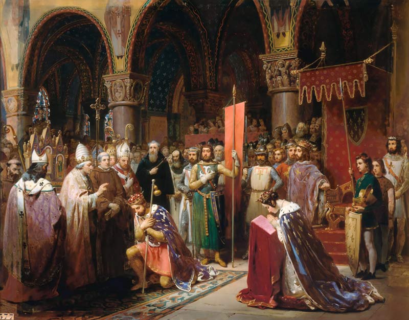 Louis VII (c.1120-1180) the Young, King of France Taking the Banner in St. Denis in 1147 von Jean Baptiste Mauzaisse