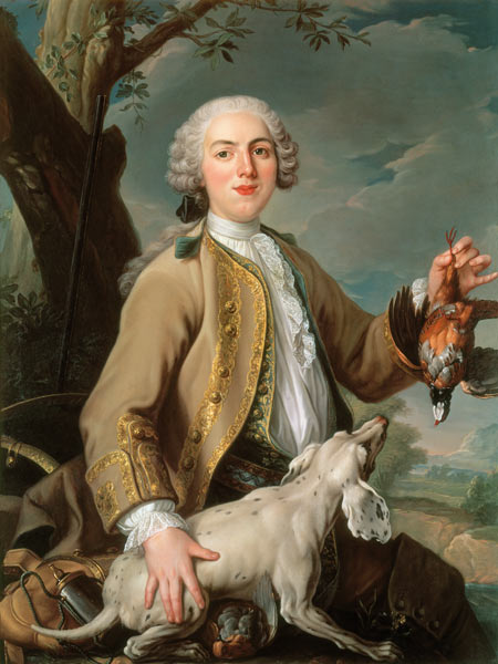 Louis XV en chasseur tenant une perdrix von Jean Baptiste Oudry