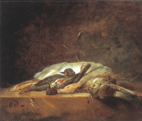 Ein Kaninchen und zwei tote Drosseln von Jean-Baptiste Siméon Chardin