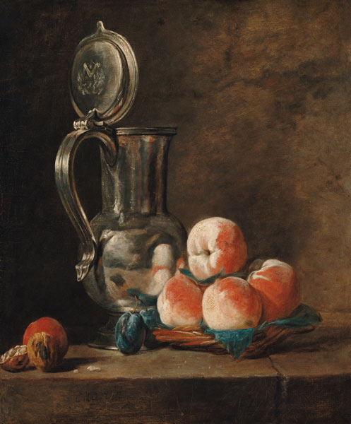 Stillleben mit Zinnkrug und Pfirsichen von Jean-Baptiste Siméon Chardin