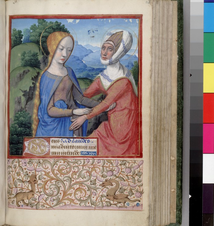 Maria besucht Elisabeth (Das Stundenbuch) von Jean Bourdichon