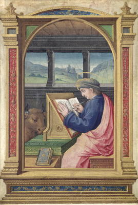 St. Luke Writing, from a Book of Hours (vellum) von Jean Bourdichon