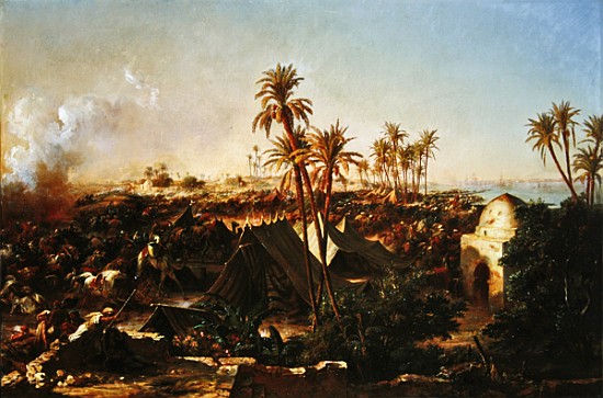 Battle with palm trees and tents von Jean Charles Langlois