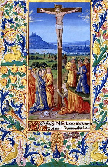 Ms Lat. Q.v.I.126 f.84v The Crucifixion, from the ''Book of Hours of Louis d''Orleans'' von Jean Colombe