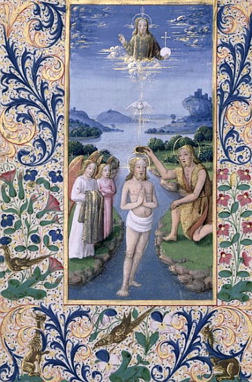Ms Lat. Q.v.I.126 f.88v Baptism of Christ, from the ''Book of Hours of Louis d''Orleans'' von Jean Colombe