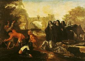 The Abbess of Etival Returning to Le Mans with Four Nuns, from ''Roman Comique'' Paul Scarron (1610-