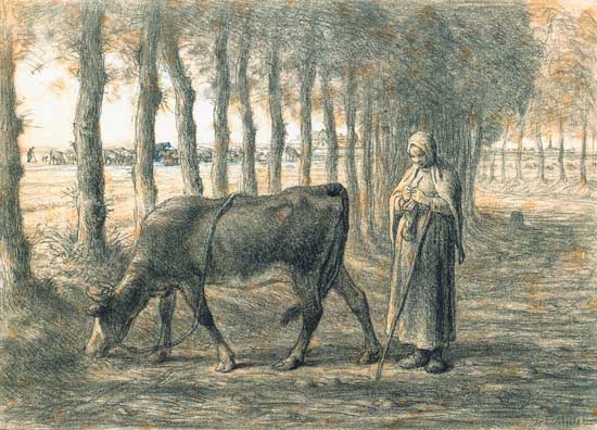 Frau mit einer Kuh von Jean-François Millet