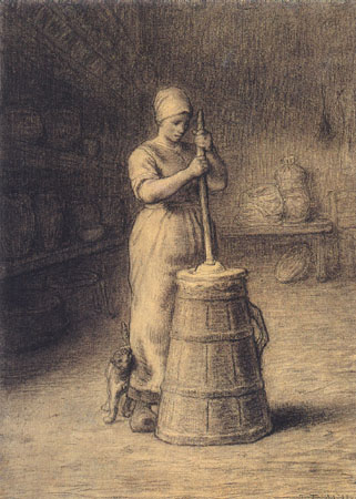 Frau, die Butter aufwühlt von Jean-François Millet